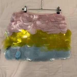 Cynthia Rowley Pink, Yellow, and Blue Layered Mini Skirt